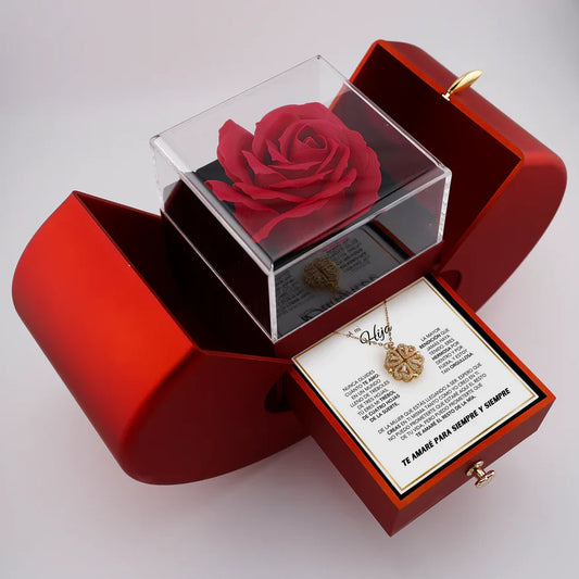 Regalo especial - Rosa eterna preservada y collar "A Mi Hija"